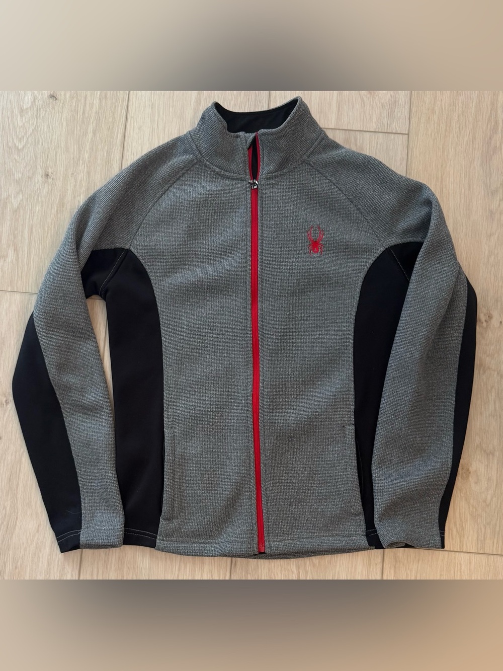 Men’s Spyder gray/black performance fleece sweater knit full zip jacket Small